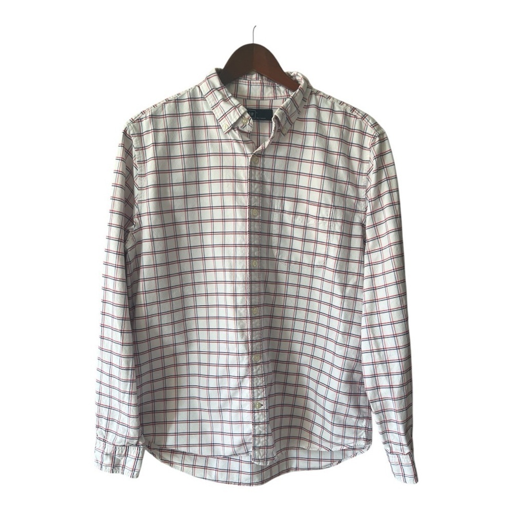 Gap Button Down Plaid 100% Cotton Shirt Size L white red & blue Men